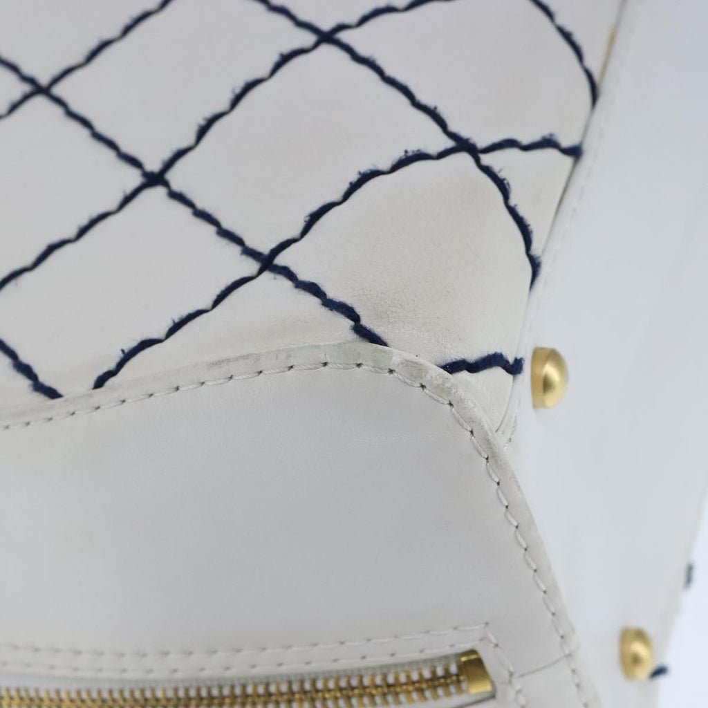 CHANEL Matelasse Wild Stitch Tote Bag Leather White CC 104614