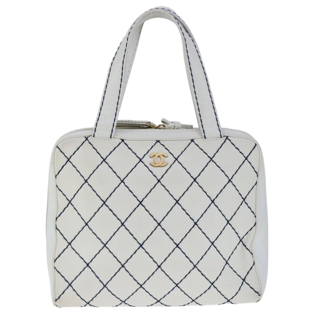 CHANEL Matelasse Wild Stitch Tote Bag Leather White CC 104614