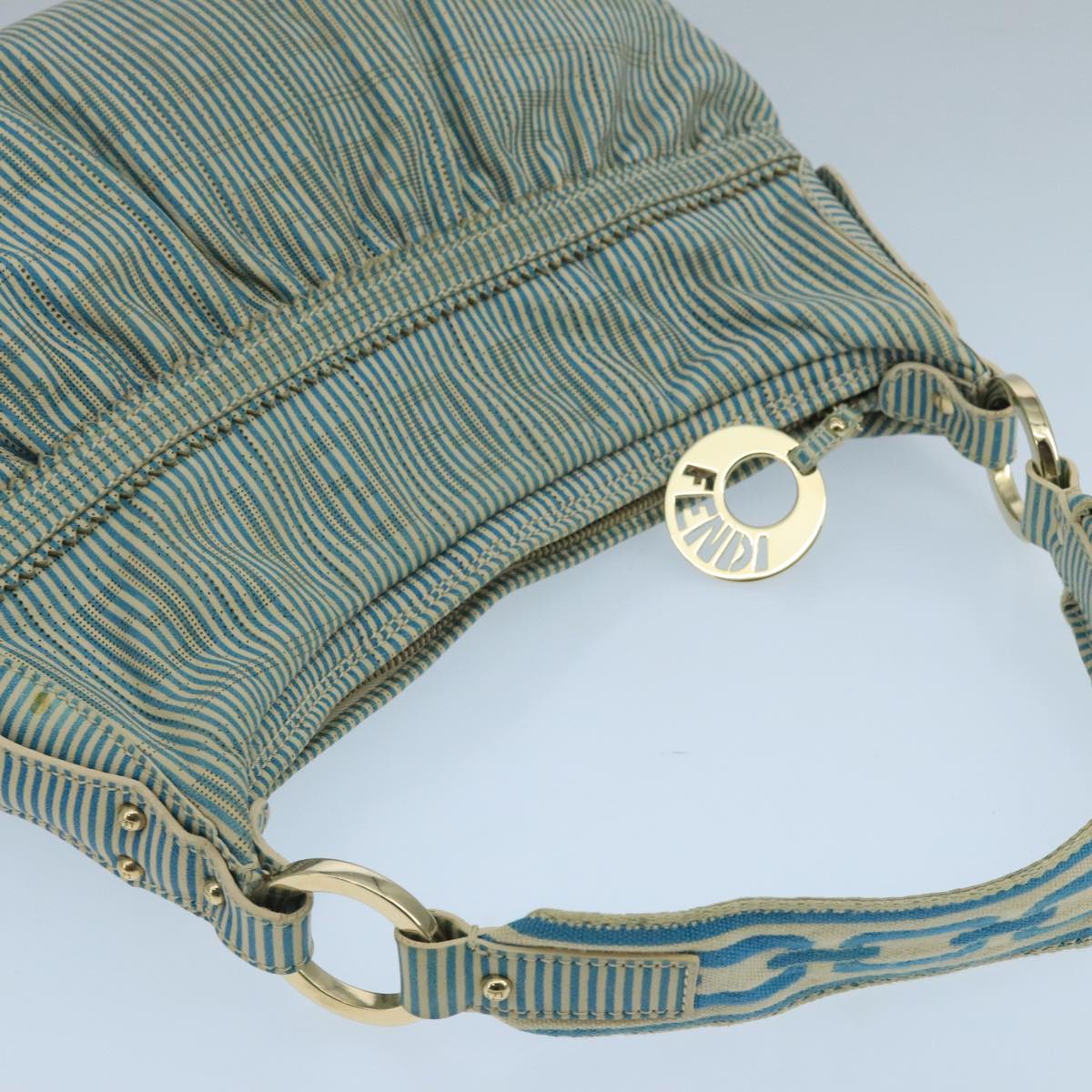 FENDI Zucca Canvas Shoulder Bag Blue 104625