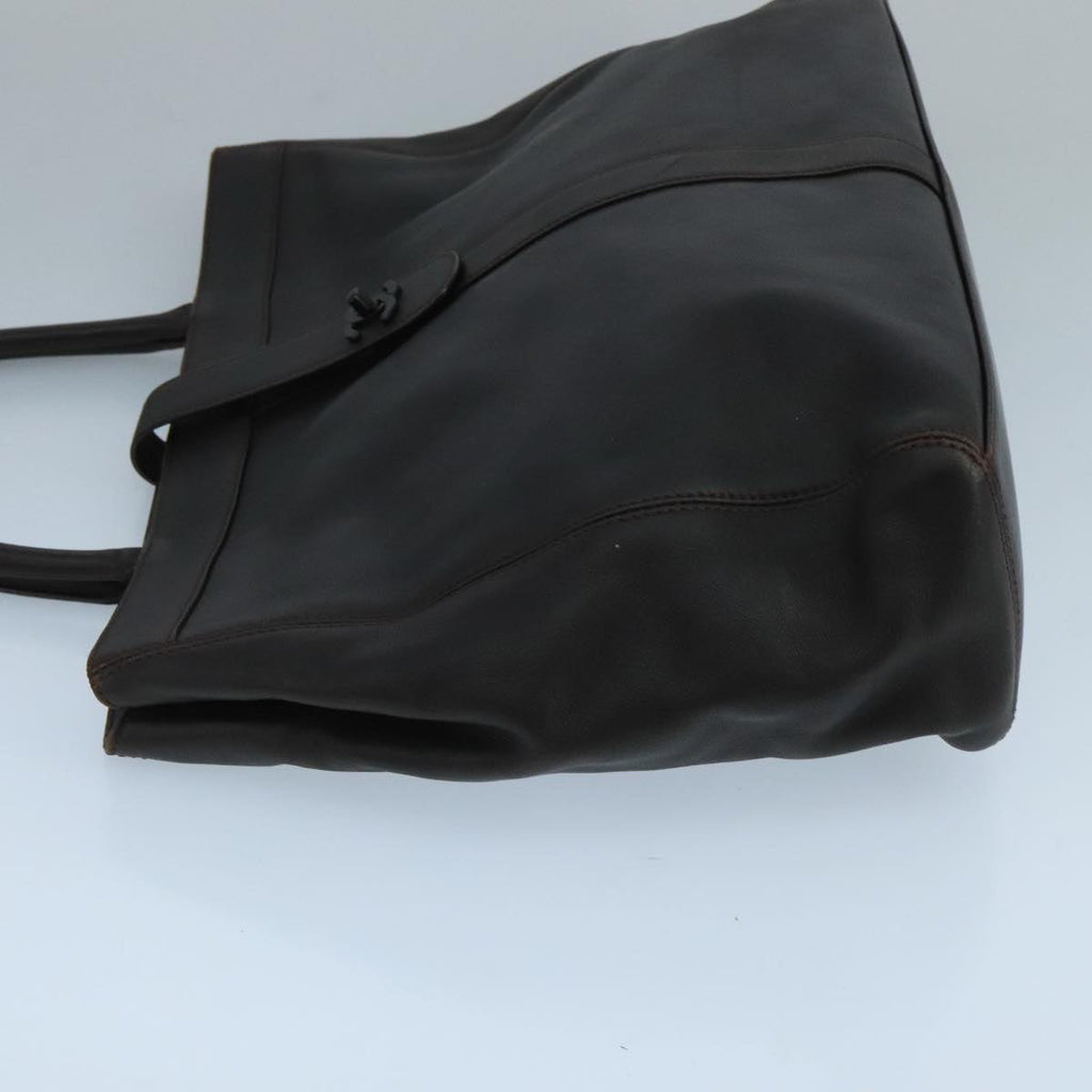 CHANEL Tote Bag Leather Brown CC 104647