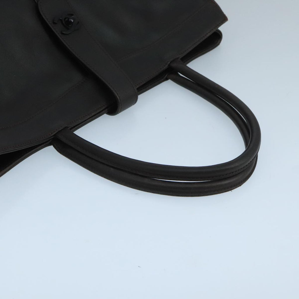 CHANEL Tote Bag Leather Brown CC 104647