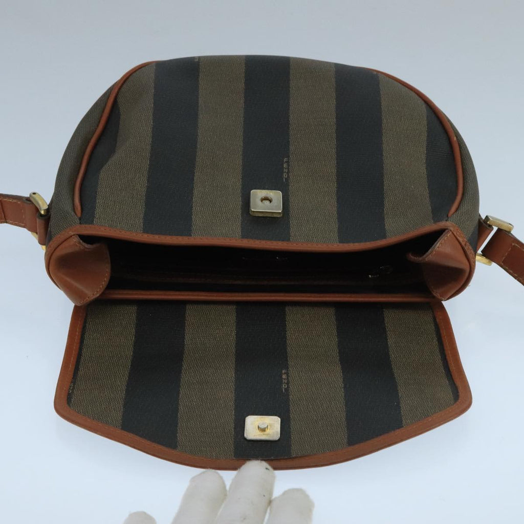 FENDI Pecan Canvas Shoulder Bag Brown Black 104665
