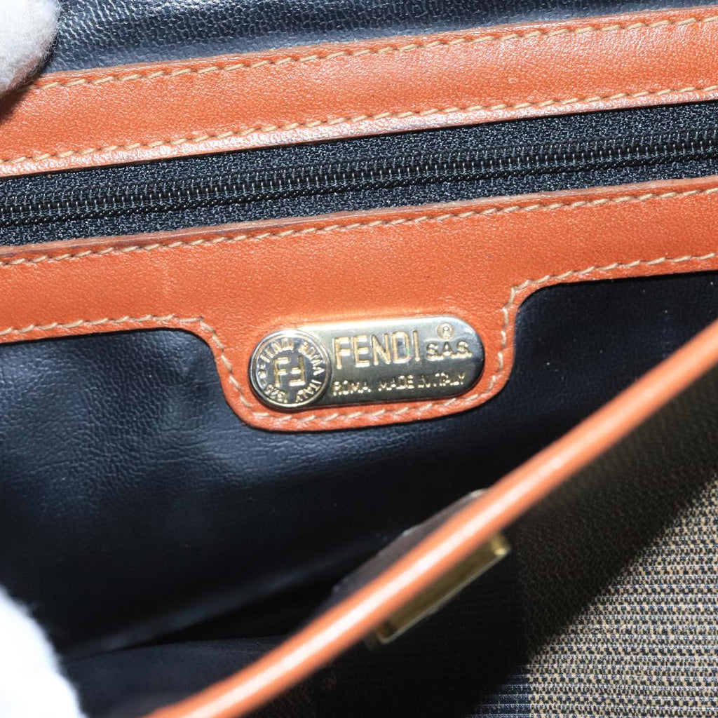 FENDI Pecan Canvas Shoulder Bag Brown Black 104665