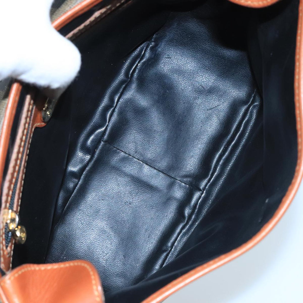 FENDI Pecan Canvas Shoulder Bag Brown Black 104665