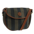 FENDI Pecan Canvas Shoulder Bag Brown Black 104665