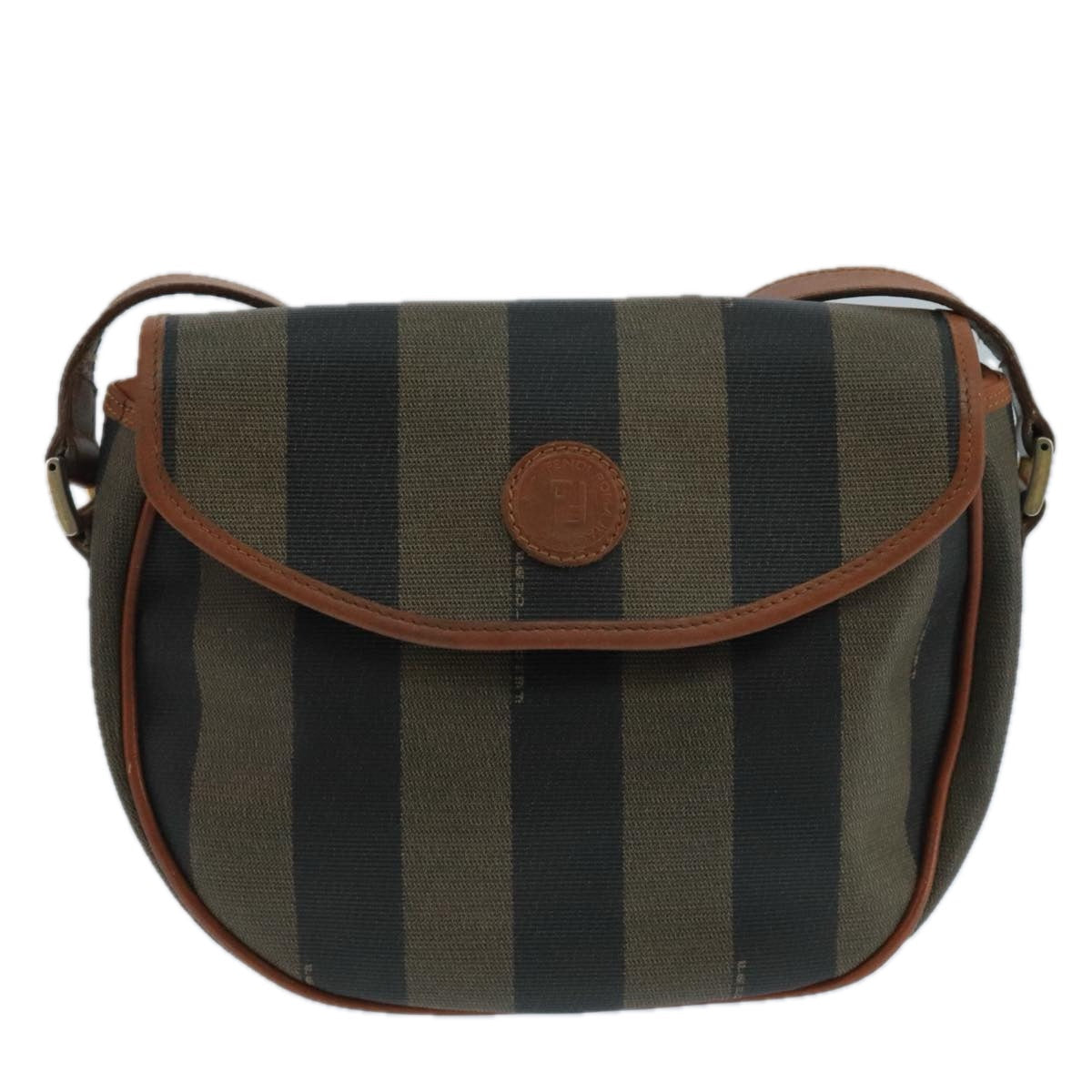 FENDI Pecan Canvas Shoulder Bag Brown Black 104665