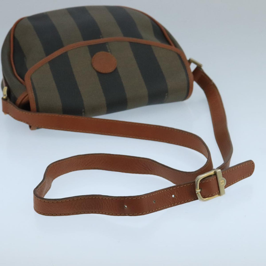 FENDI Pecan Canvas Shoulder Bag Brown Black 104665