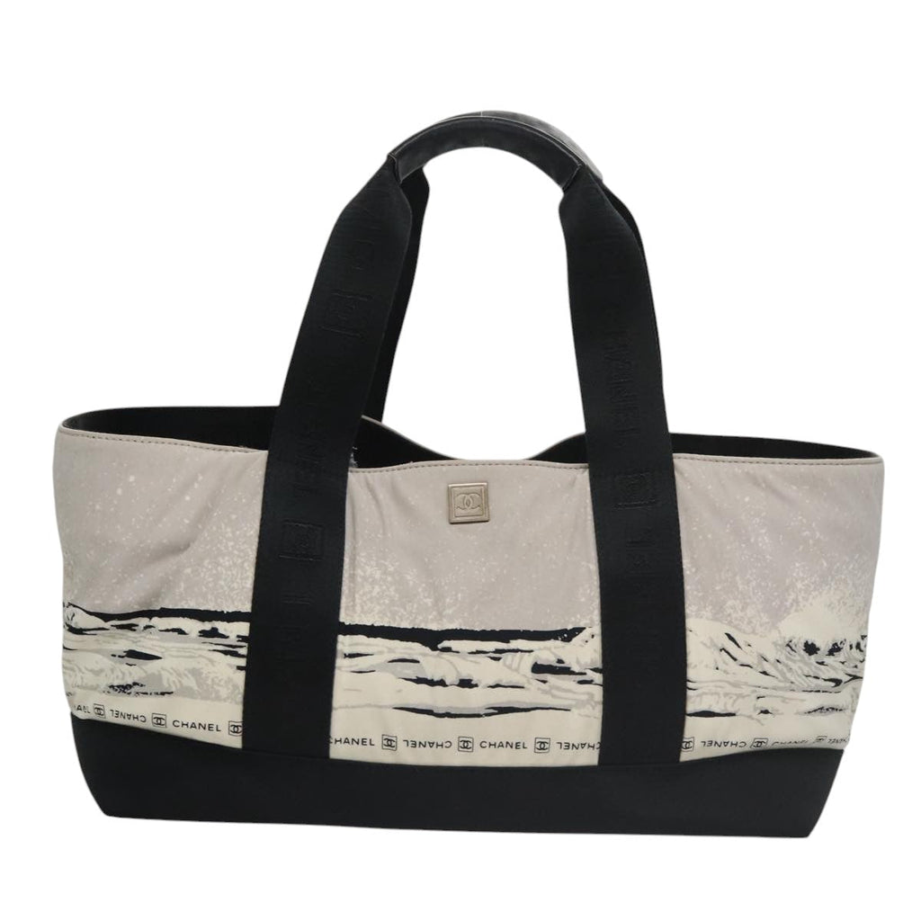 CHANEL Chanel sports Tote Bag Nylon White Black CC 104702