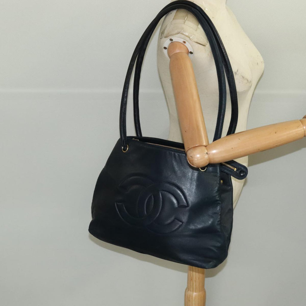 CHANEL COCO Mark Tote Bag Lamb Skin Navy CC 104720