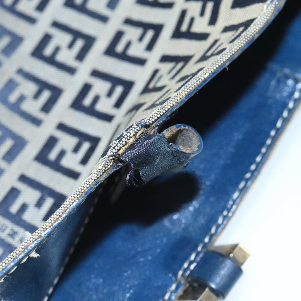 FENDI Zucchino Canvas Tote Bag Navy Silver 104722