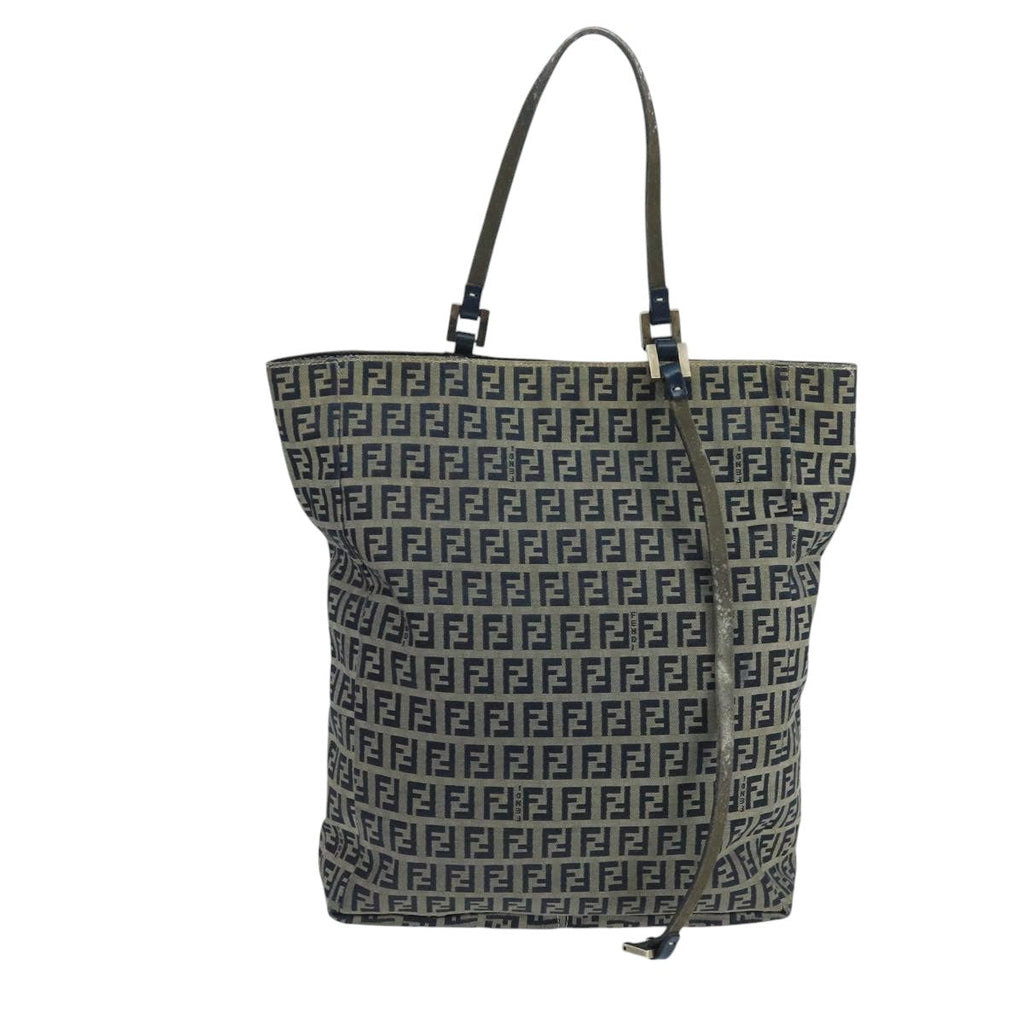 FENDI Zucchino Canvas Tote Bag Navy Silver 104722