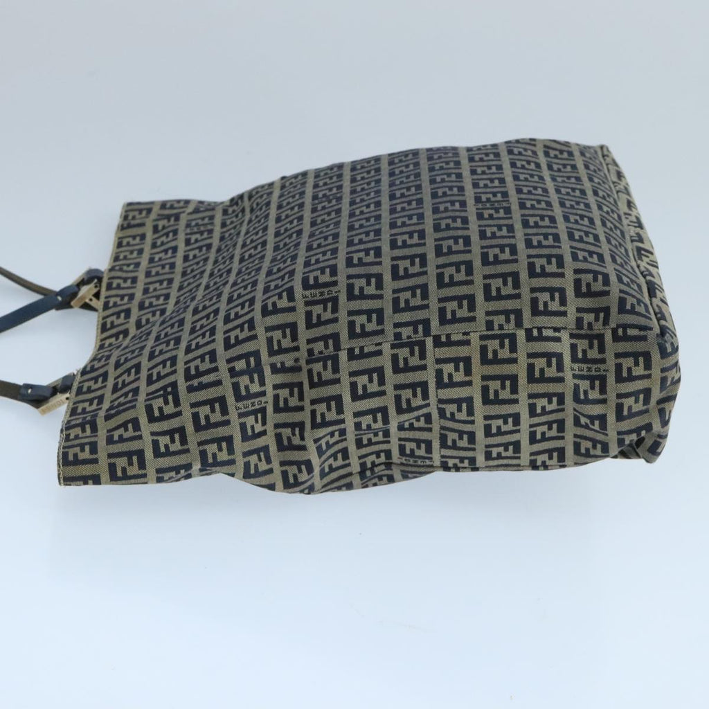 FENDI Zucchino Canvas Tote Bag Navy Silver 104722