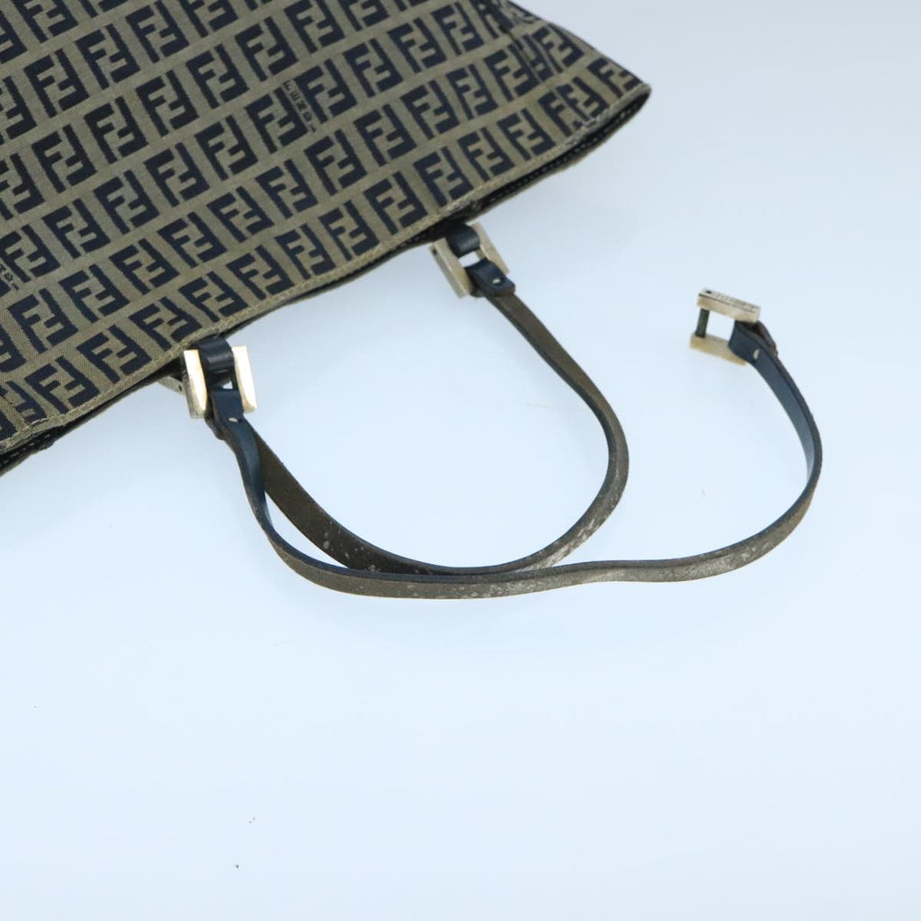FENDI Zucchino Canvas Tote Bag Navy Silver 104722