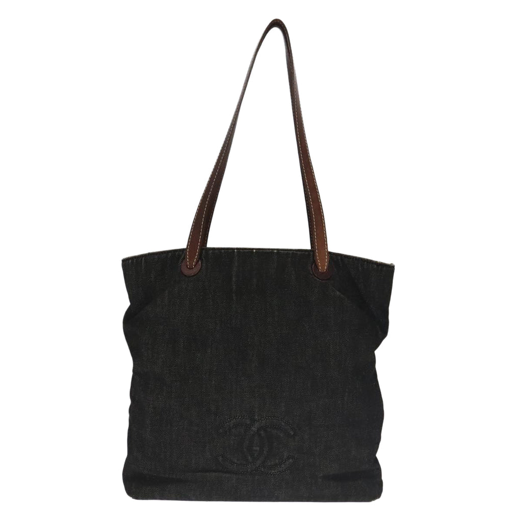 CHANEL COCO Mark Tote Bag Denim Black Brown Gold CC 104765