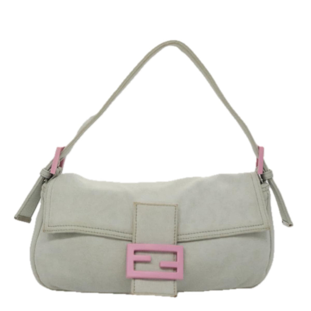 FENDI Mamma Baguette Shoulder Bag Cotton Gray Silver 104866