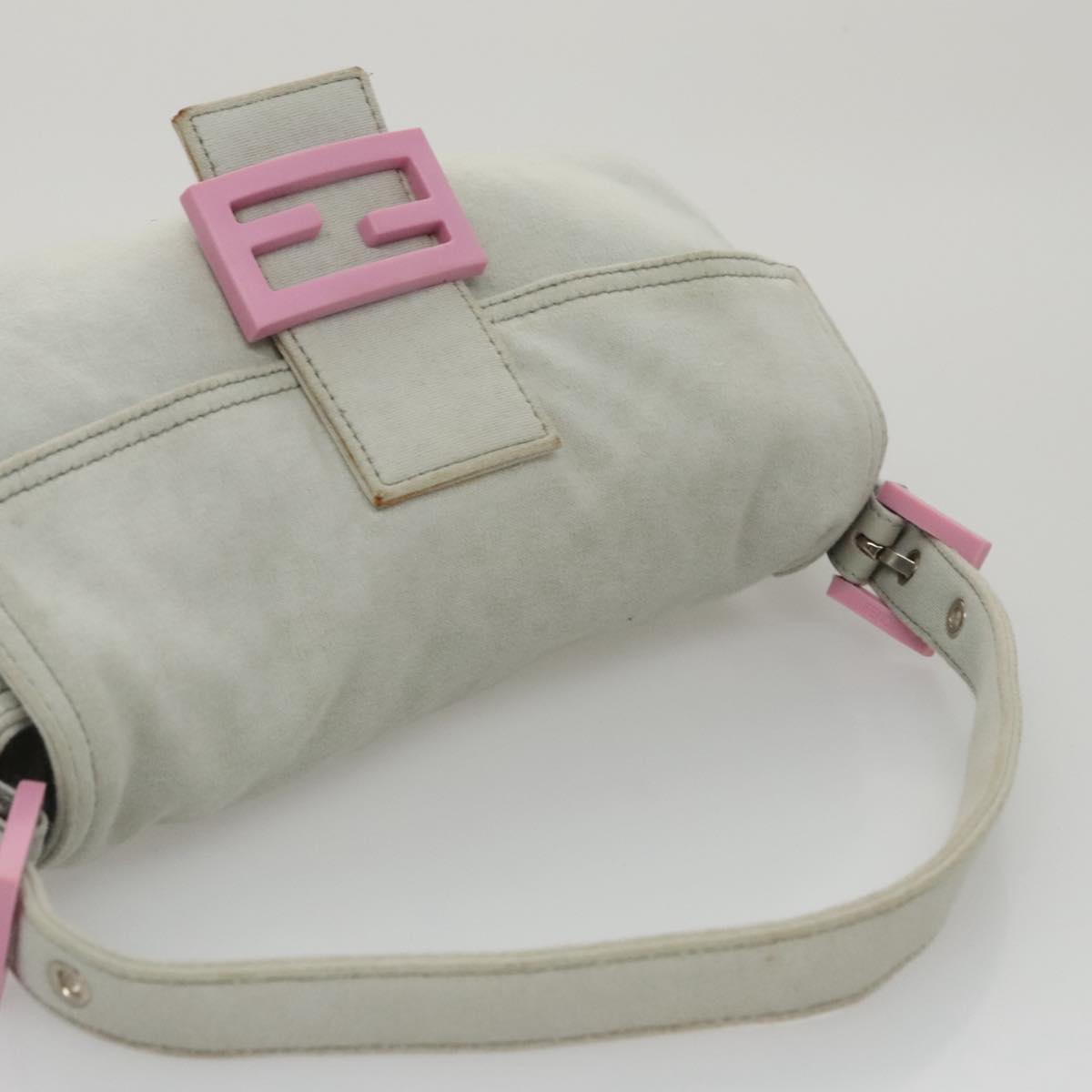 FENDI Mamma Baguette Shoulder Bag Cotton Gray Silver 104866