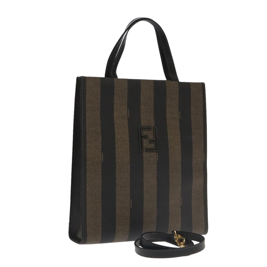 FENDI Pecan Canvas Hand Bag PVC Leather 2way Black Brown 104965