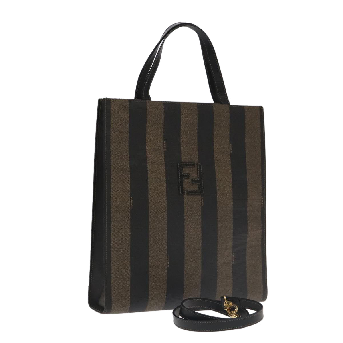 FENDI Pecan Canvas Hand Bag PVC Leather 2way Black Brown 104965