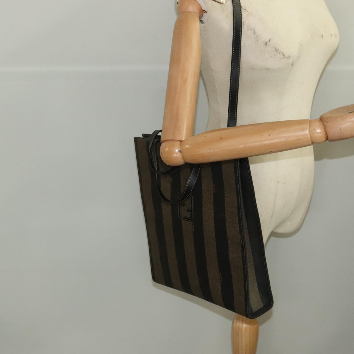 FENDI Pecan Canvas Hand Bag PVC Leather 2way Black Brown 104965