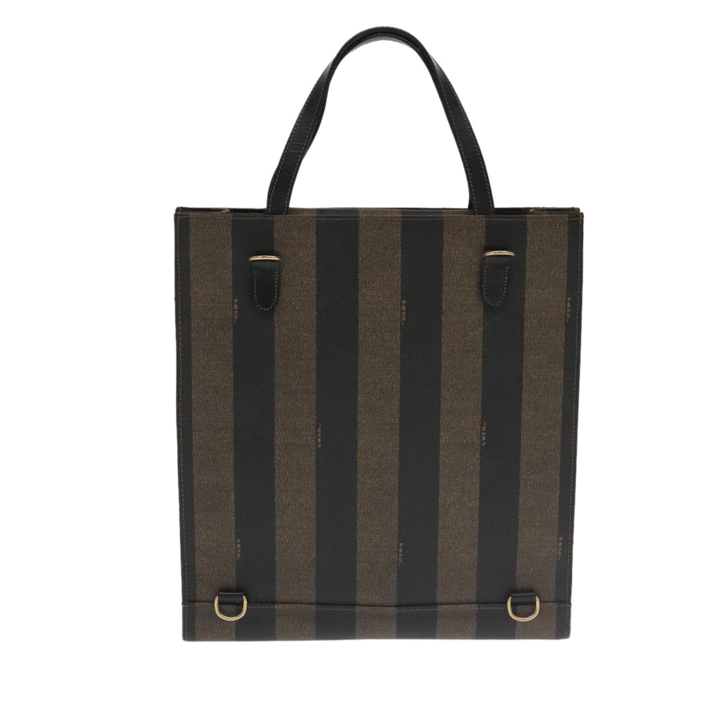 FENDI Pecan Canvas Hand Bag PVC Leather 2way Black Brown 104965