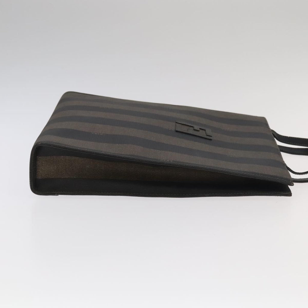 FENDI Pecan Canvas Hand Bag PVC Leather 2way Black Brown 104965
