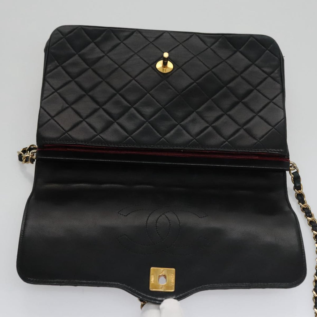 CHANEL Chain Matelasse Shoulder Bag Lamb Skin Navy CC 104986