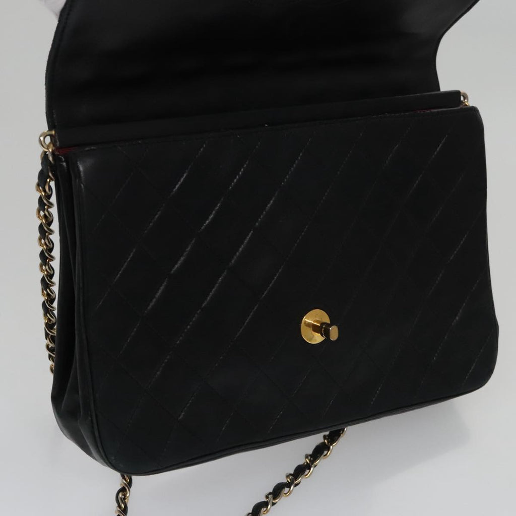 CHANEL Chain Matelasse Shoulder Bag Lamb Skin Navy CC 104986