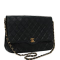 CHANEL Chain Matelasse Shoulder Bag Lamb Skin Navy CC 104986
