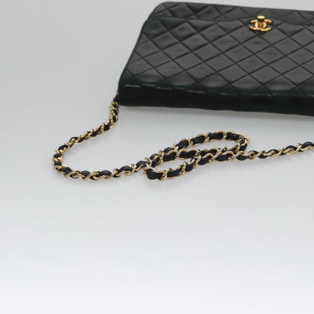 CHANEL Chain Matelasse Shoulder Bag Lamb Skin Navy CC 104986