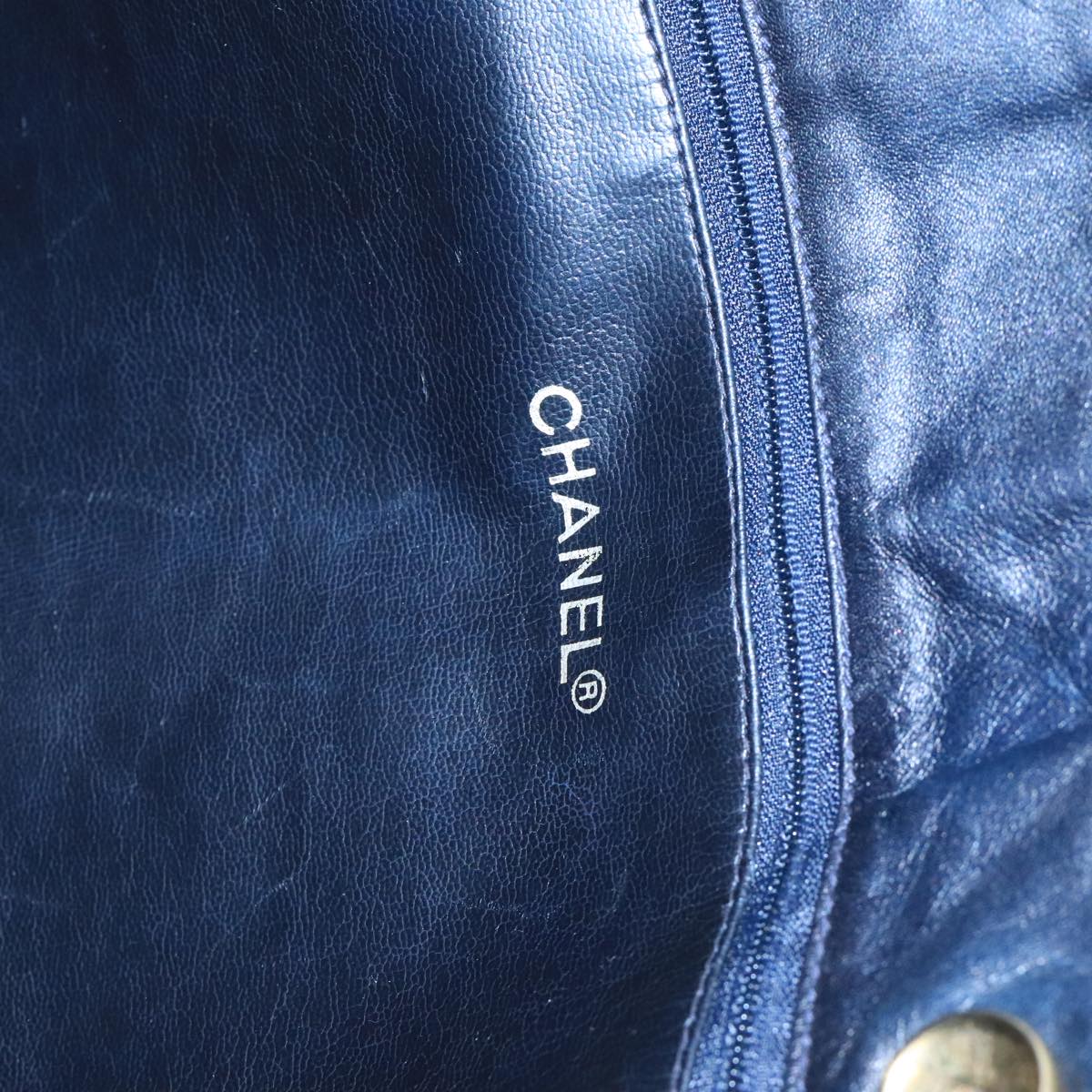 CHANEL Chain Matelasse Shoulder Bag Canvas Navy CC 104987