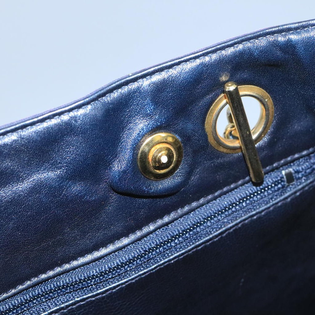 CHANEL Chain Matelasse Shoulder Bag Canvas Navy CC 104987