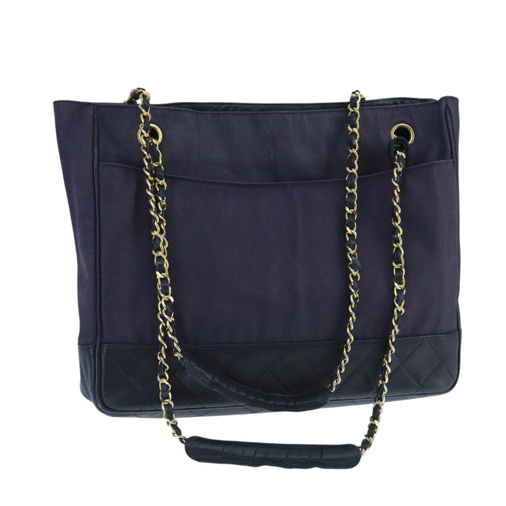 CHANEL Chain Matelasse Shoulder Bag Canvas Navy CC 104987