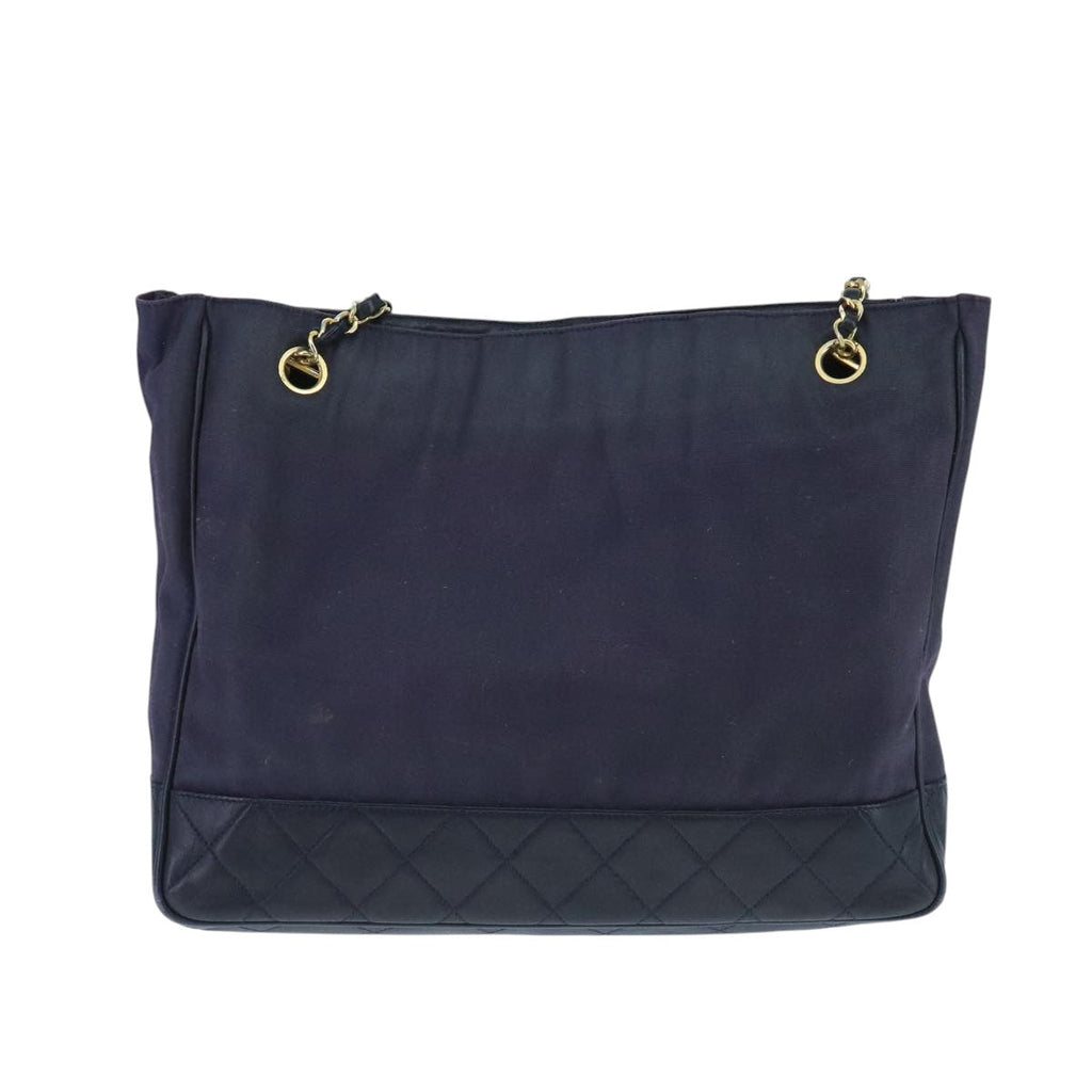 CHANEL Chain Matelasse Shoulder Bag Canvas Navy CC 104987