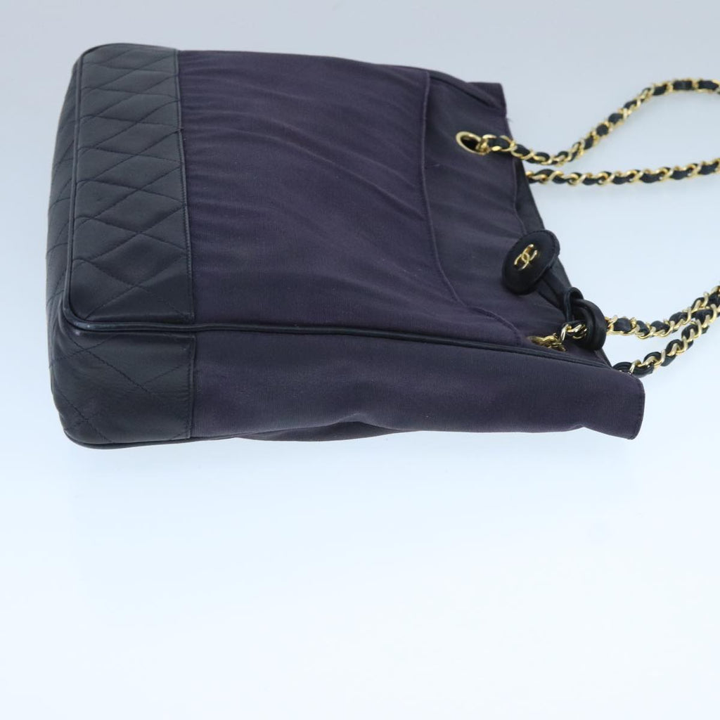 CHANEL Chain Matelasse Shoulder Bag Canvas Navy CC 104987