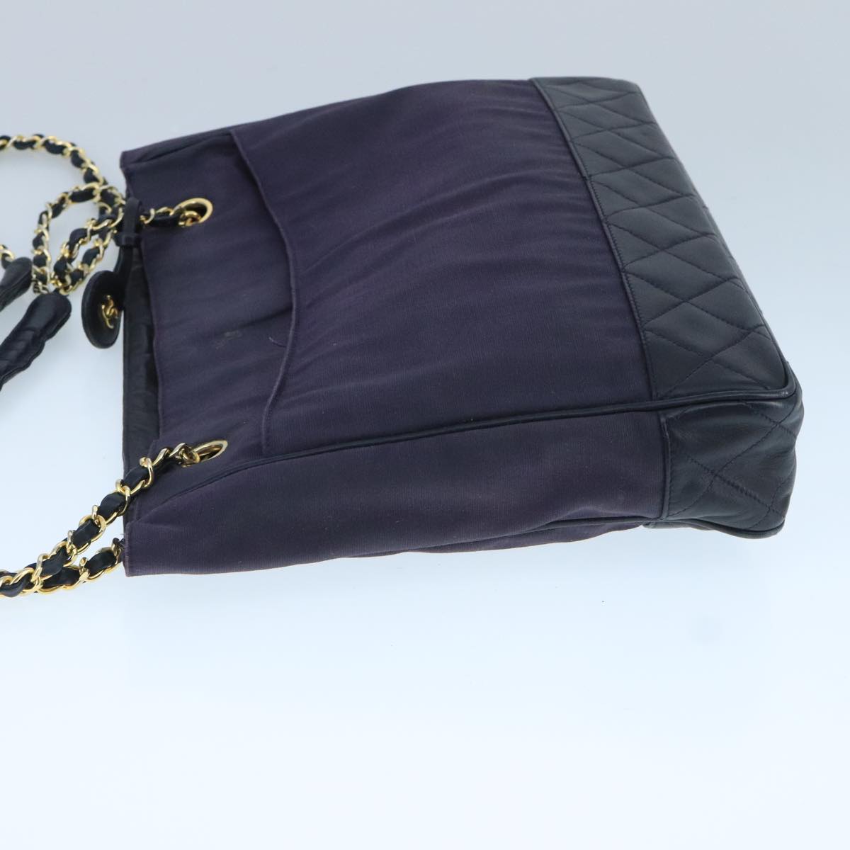 CHANEL Chain Matelasse Shoulder Bag Canvas Navy CC 104987
