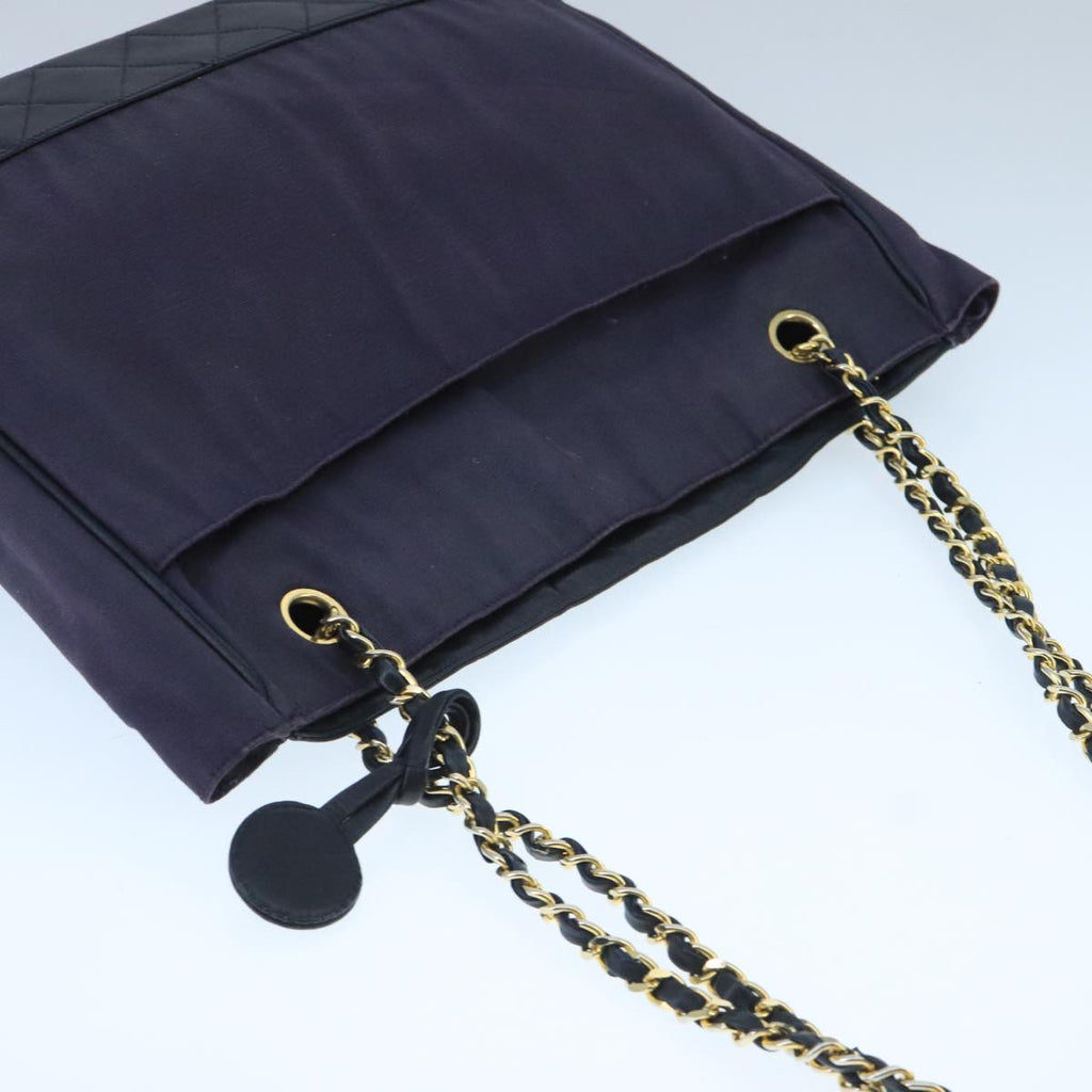 CHANEL Chain Matelasse Shoulder Bag Canvas Navy CC 104987