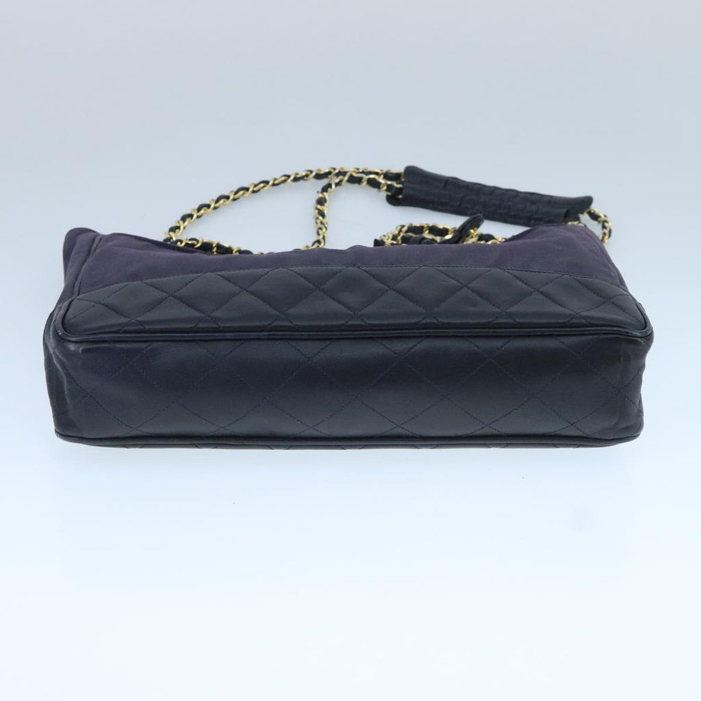 CHANEL Chain Matelasse Shoulder Bag Canvas Navy CC 104987