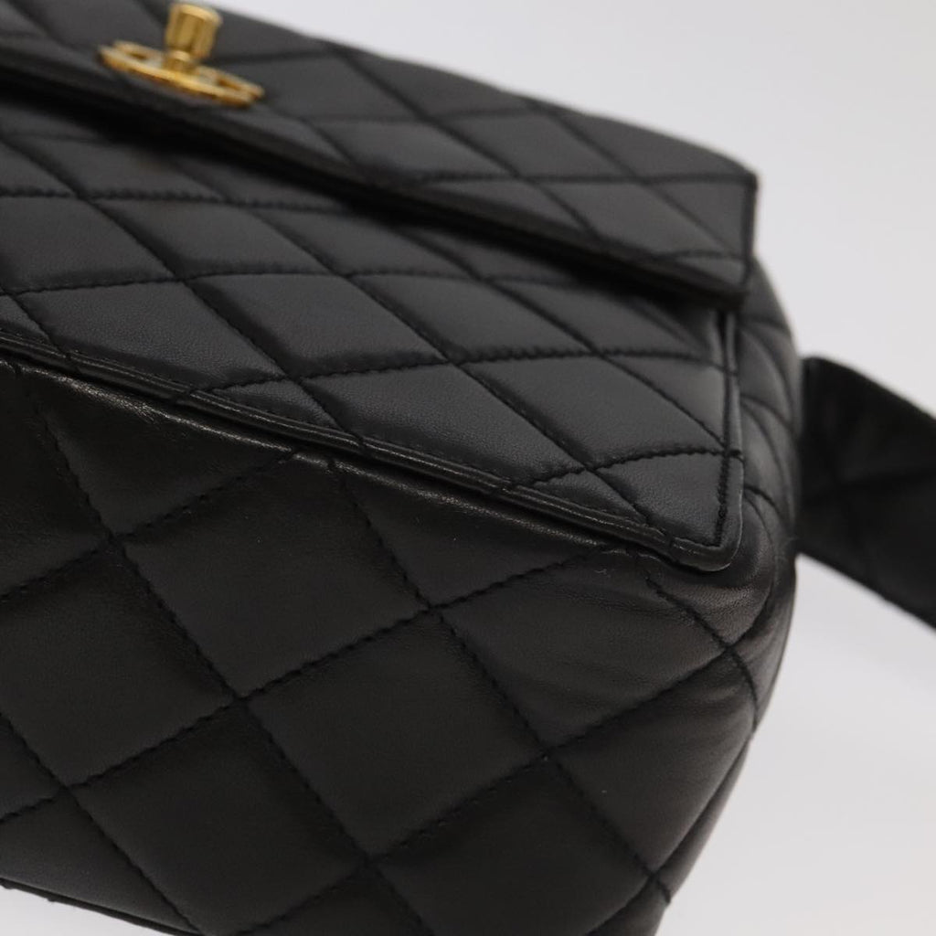 CHANEL Matelasse Shoulder Bag Lamb Skin Black Gold CC 104998A
