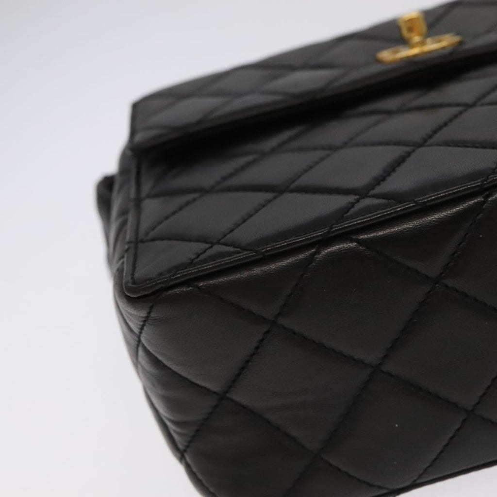 CHANEL Matelasse Shoulder Bag Lamb Skin Black Gold CC 104998A
