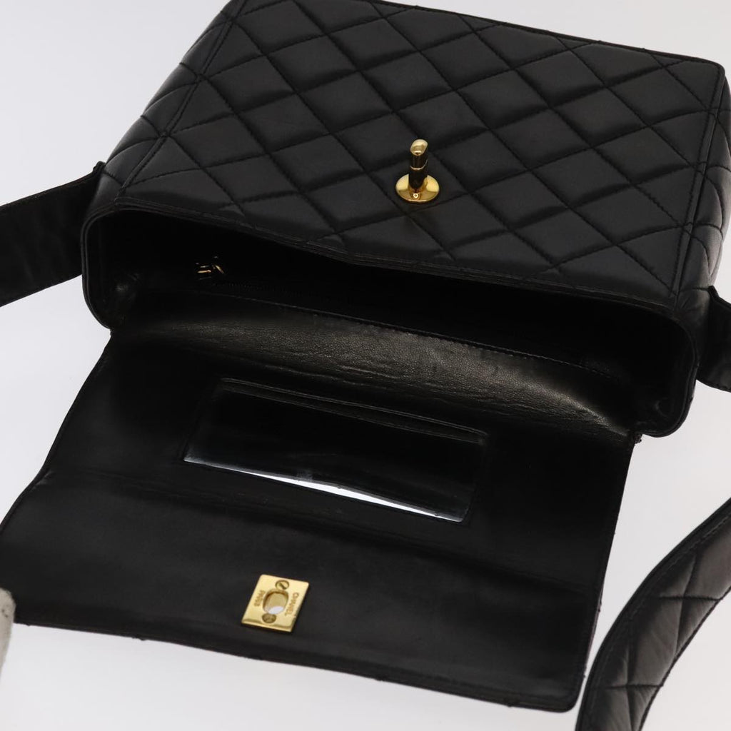 CHANEL Matelasse Shoulder Bag Lamb Skin Black Gold CC 104998A