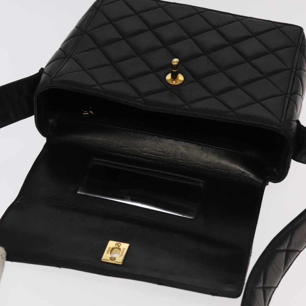 CHANEL Matelasse Shoulder Bag Lamb Skin Black Gold CC 104998A