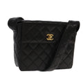 CHANEL Matelasse Shoulder Bag Lamb Skin Black Gold CC 104998A
