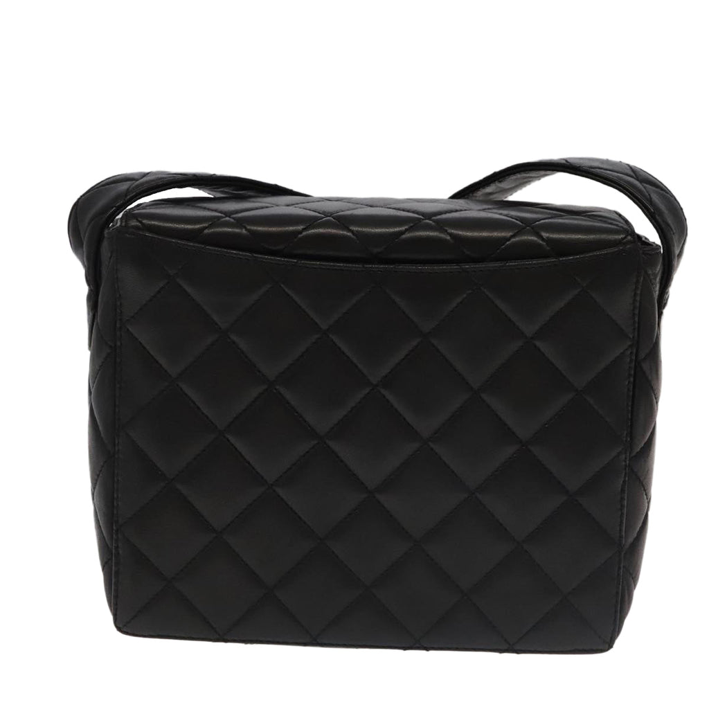 CHANEL Matelasse Shoulder Bag Lamb Skin Black Gold CC 104998A