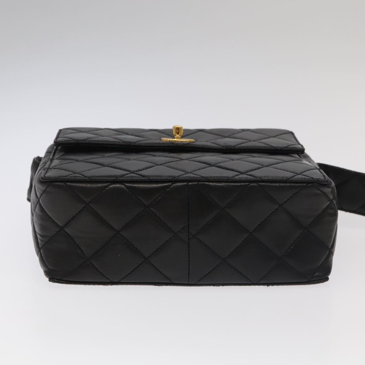CHANEL Matelasse Shoulder Bag Lamb Skin Black Gold CC 104998A