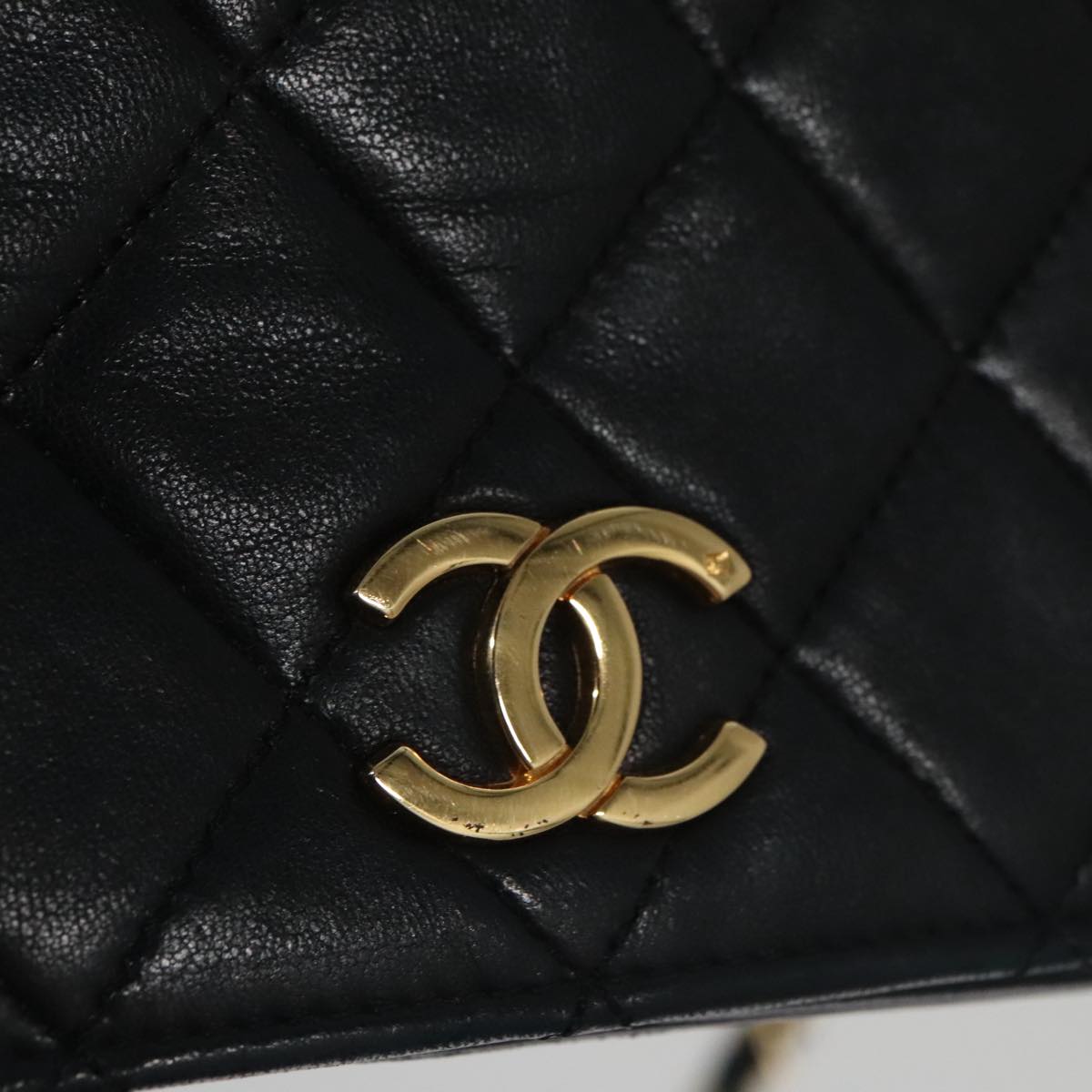 CHANEL Matelasse Chain Shoulder Bag Lamb Skin Black CC 104999