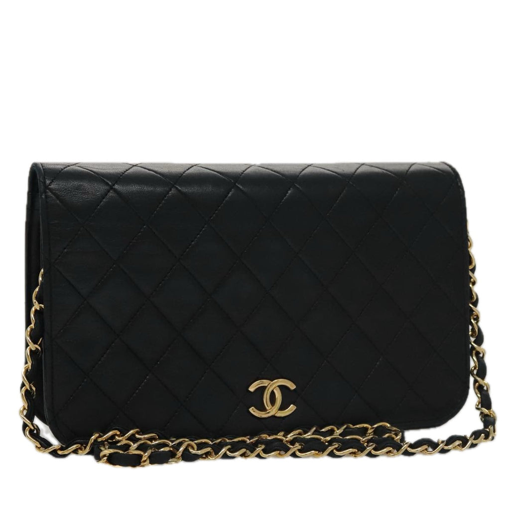 CHANEL Matelasse Chain Shoulder Bag Lamb Skin Black CC 104999
