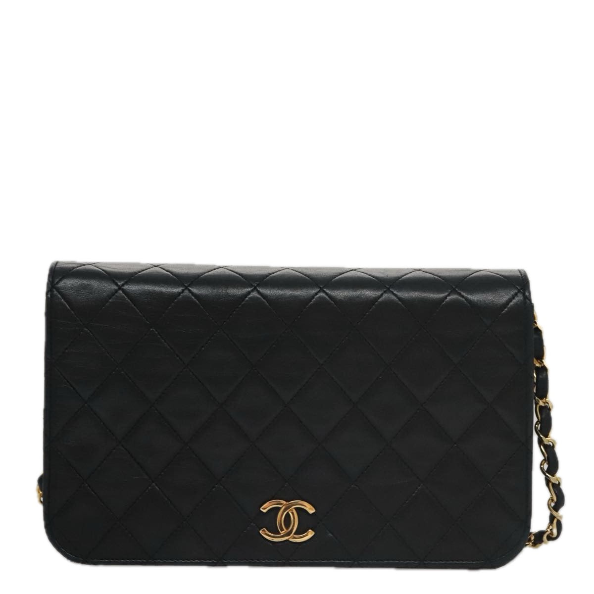 CHANEL Matelasse Chain Shoulder Bag Lamb Skin Black CC 104999