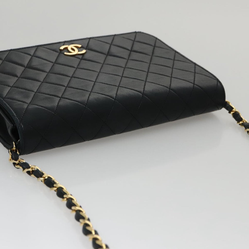 CHANEL Matelasse Chain Shoulder Bag Lamb Skin Black CC 104999