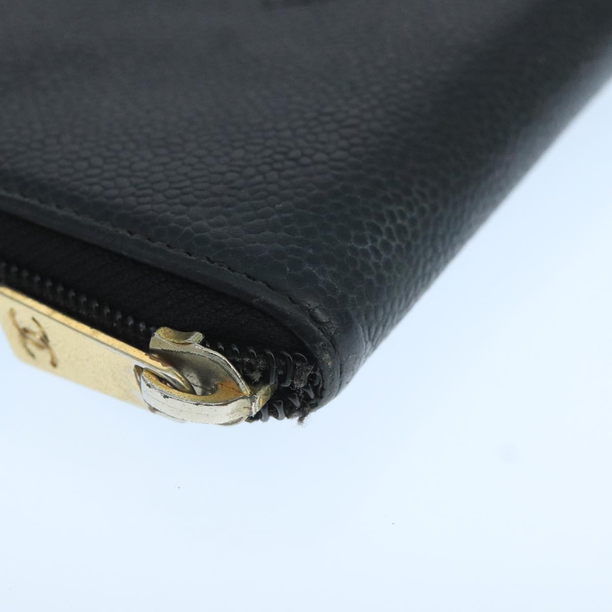 CHANEL COCO Mark Wallet Caviar Skin Black Gold CC 105006