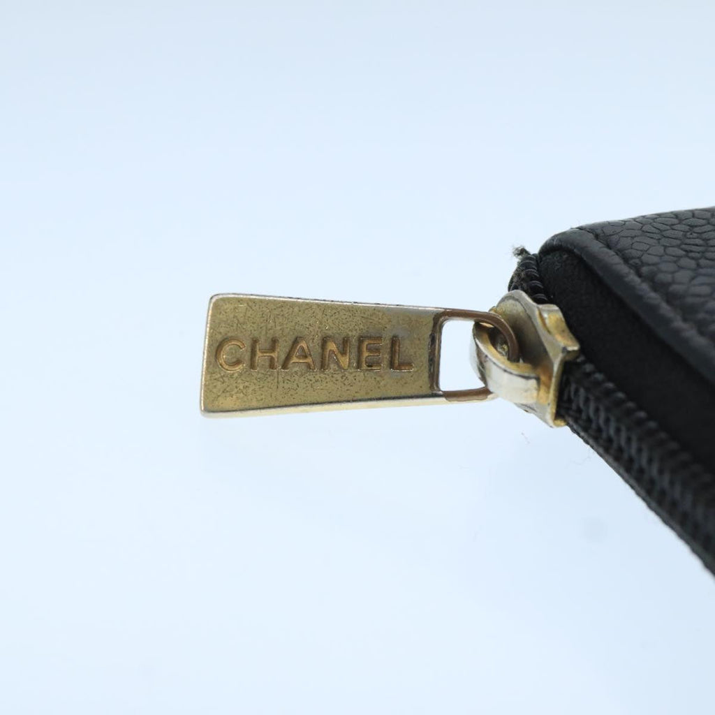 CHANEL COCO Mark Wallet Caviar Skin Black Gold CC 105006